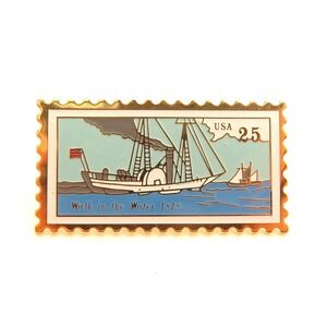 Walk in The Water 1818 Vintage Boat USPS 25cent USA‎ Postage Stamp 1989 Pin*A768